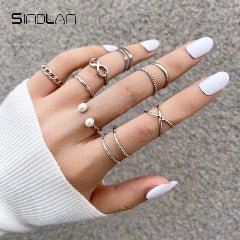 10 Pcs Alloy Silver Plated Plain Rings Set - HS Stores